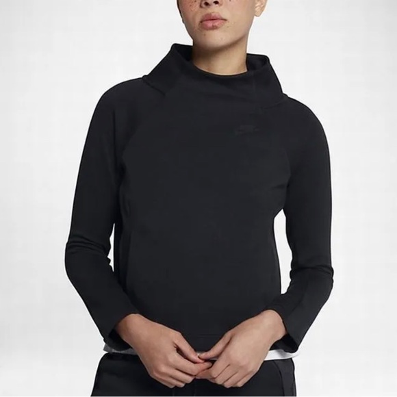 NWT Nike Womens Tech Pack Fleece Mock‎ Neck Top Black Medium - Picture 1 of 9